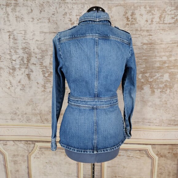 Vintage 1990s Denim Blue Chore Jacket Blue Cult Made in USA XS S Distressed 90s - Picture 7 of 12